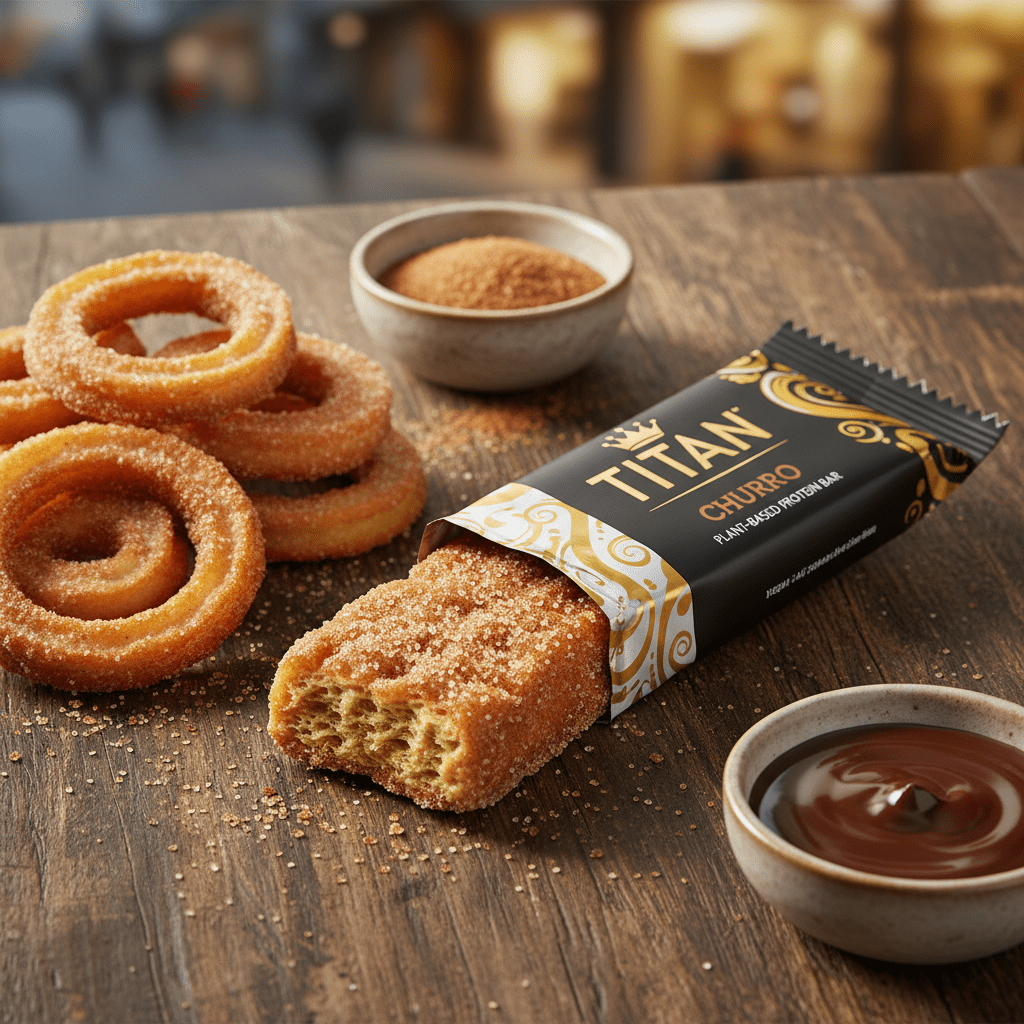 TITAN Vegan Protein Bar Churro Crown Edition — 20g protein premium product shot