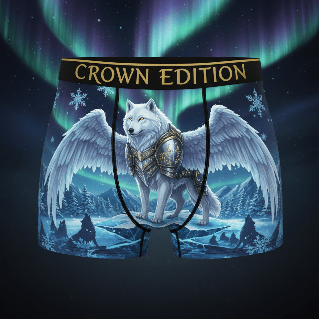 TITAN Valkyrie Wolf Women's Cozy Boxer Shorts Crown Edition — wolf in valkyrie armor anime art on matte black