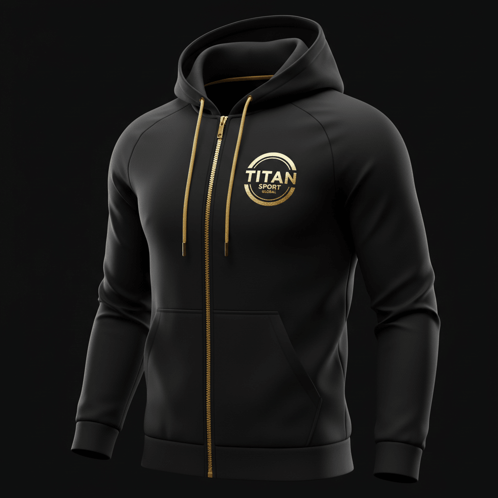 TITAN Premium Athletic Hoodie - Black with gold logo and zipper