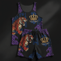 TITAN Crown Edition Tattoo Art Men's Lounge Ribbed Set - bold tiger wave tattoo artwork on matte black ribbed fabric