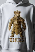 TITAN Bear Crown Oversized Hoodie in Ice White with gold bear crown graphic