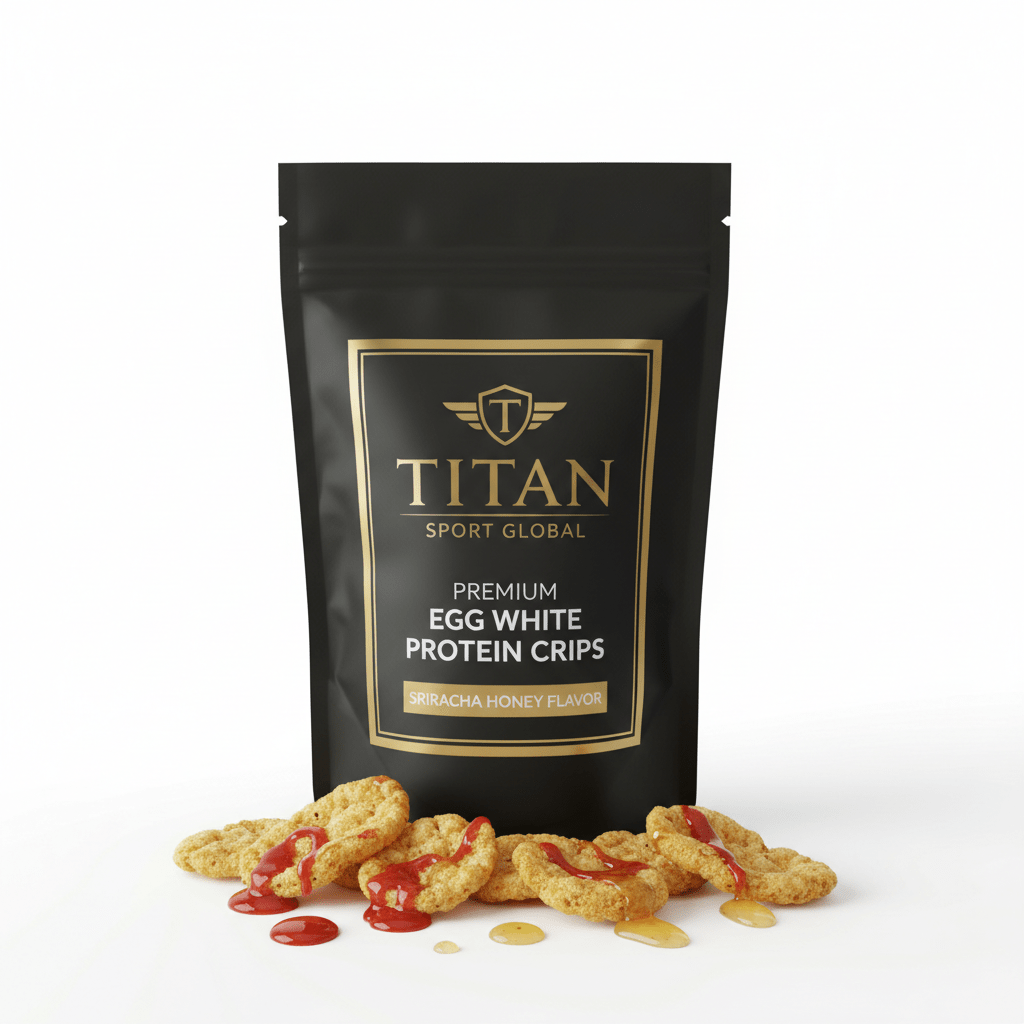 TITAN Egg White Protein Crisps Sriracha Honey — matte black pouch