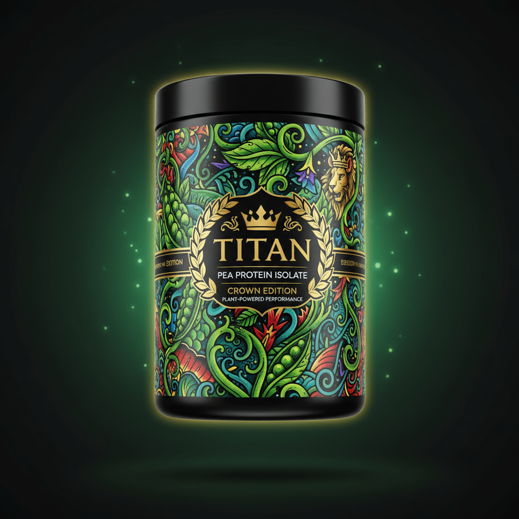 TITAN Pea Protein Isolate - Crown Edition tattoo-style artwork