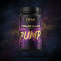 TITAN Citrulline Malate supplement bottle with Crown Edition matte black and gold packaging featuring glowing vascular network artwork in purple and magenta