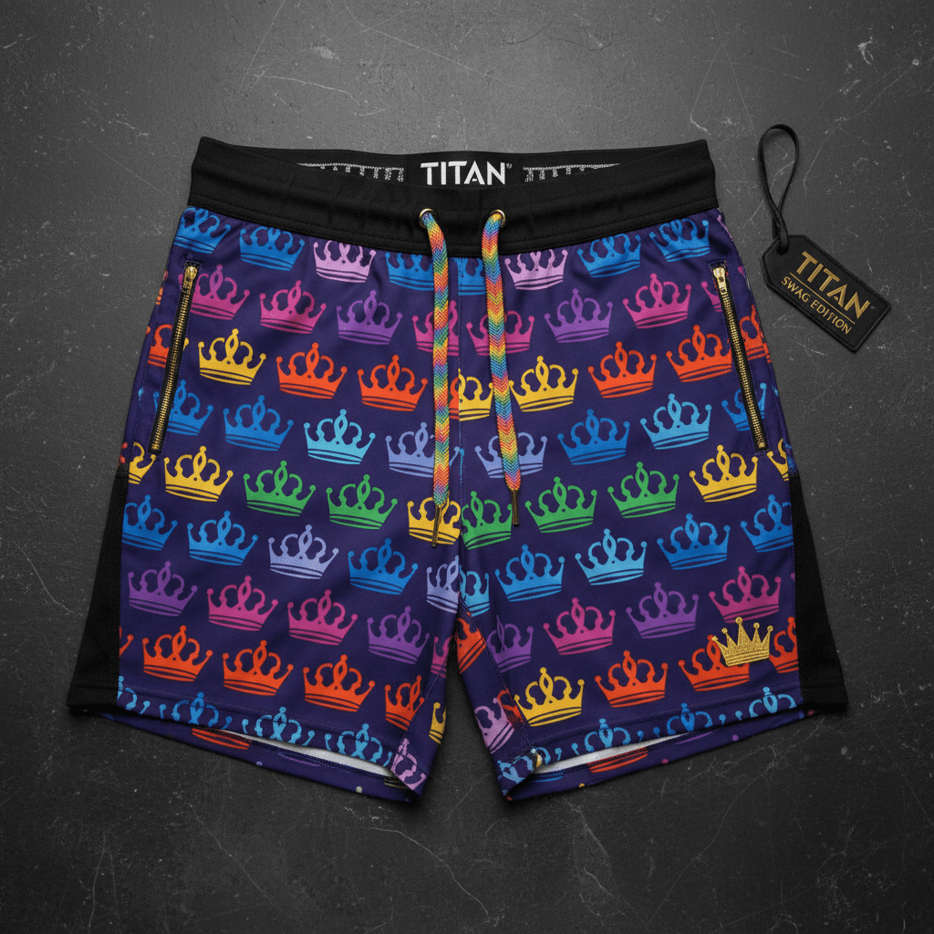 TITAN Men's Rainbow Crown Athletic Shorts — Prism King SWAG Edition