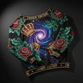 TITAN Crown Edition Tattoo Art Women's Off-Shoulder Lounge Sweatshirt - bold colorful tattoo artwork on matte black fleece