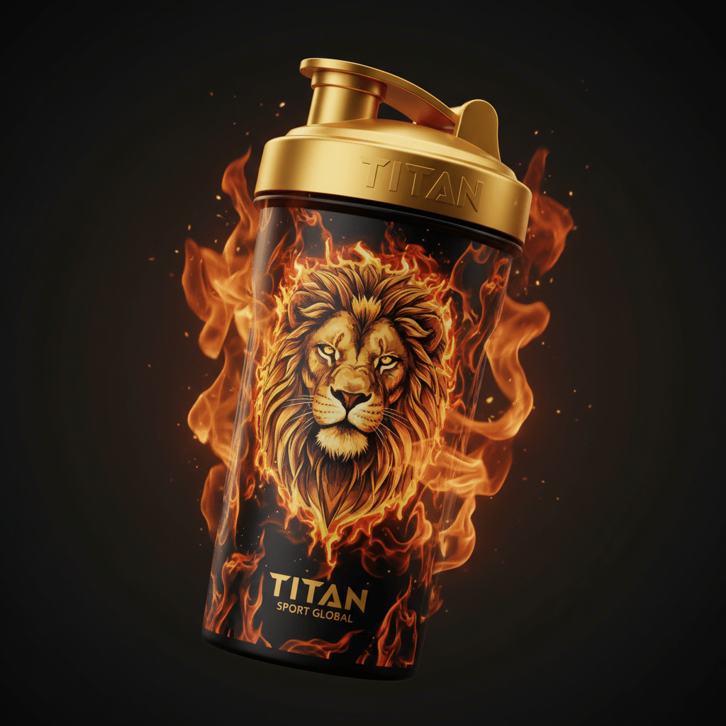 TITAN Gold Orange Lion Flame Shaker Bottle
