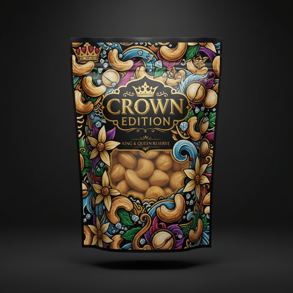 TITAN Cashew & Macadamia Luxury Nut Mix — Crown Edition bold tattoo-style artwork