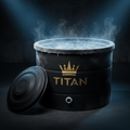 TITAN Portable Ice Bath Tub — Matte black with gold crown branding and icy mist effects