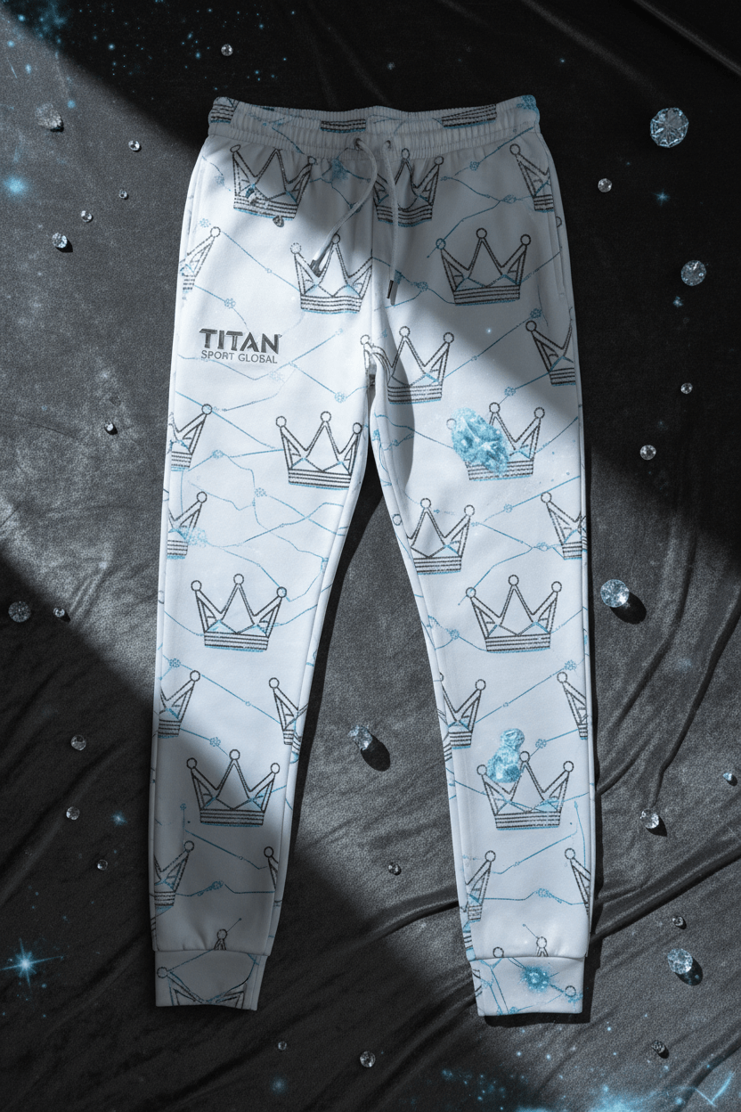 TITAN Men's Arctic White Crown Performance Joggers flat lay Ice SWAG Edition
