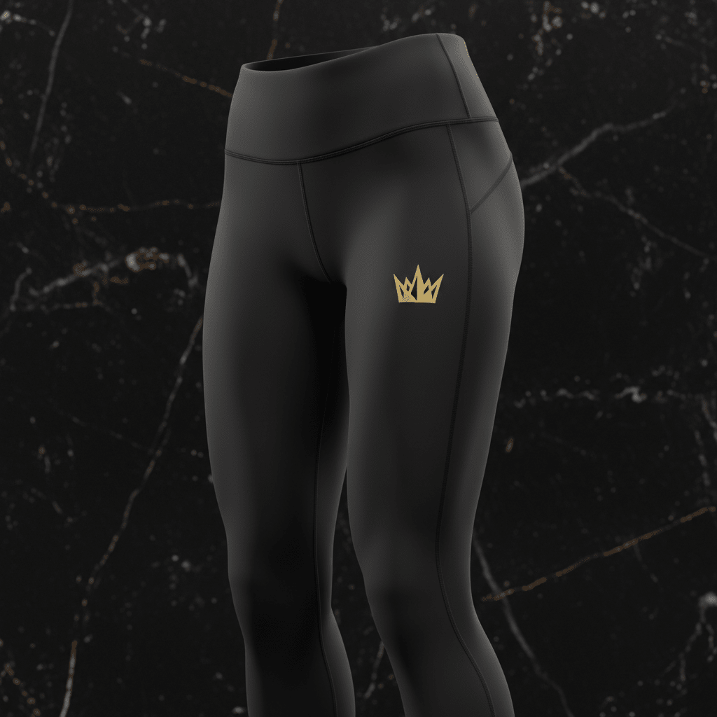 TITAN Volleyball Leggings Crown Edition matte black gold crown logo thigh high-waist 4-way stretch compression ghost mannequin
