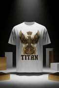 TITAN Phoenix Crown Graphic Tee in White Gold with gold phoenix crown graphic