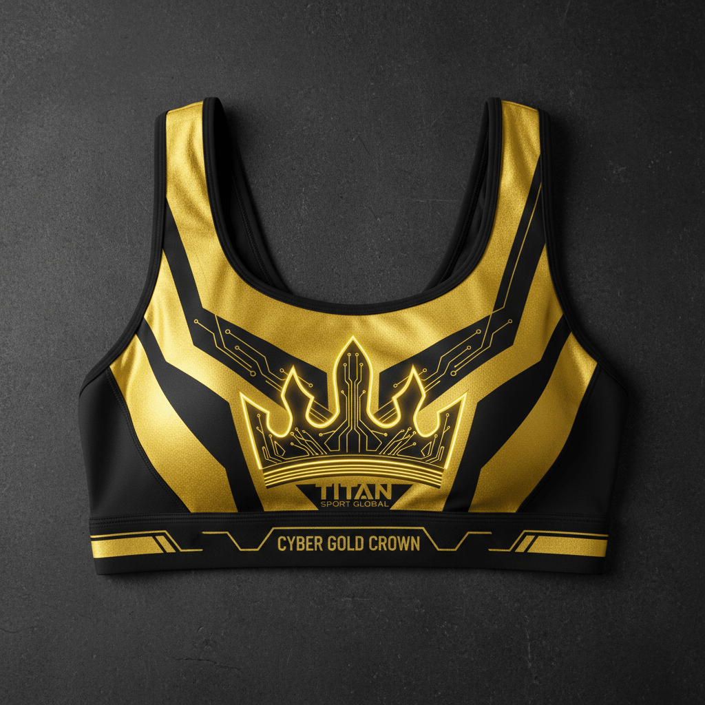TITAN Women's Cyber Gold Crown Sports Bra flat lay