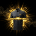TITAN SPORT GLOBAL golf polo shirt with gold crown branding on dark background