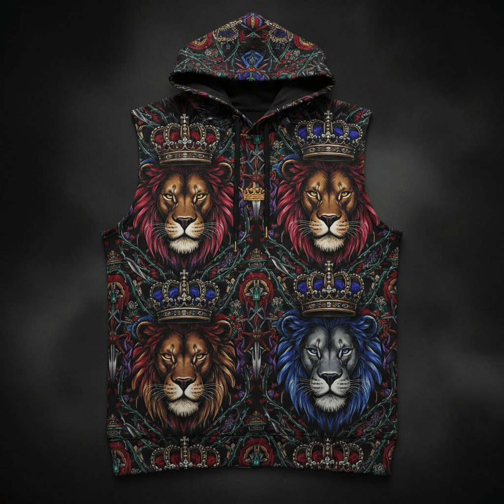 TITAN Sleeveless Hoodie Crown Edition - bold tattoo-style artwork on matte black