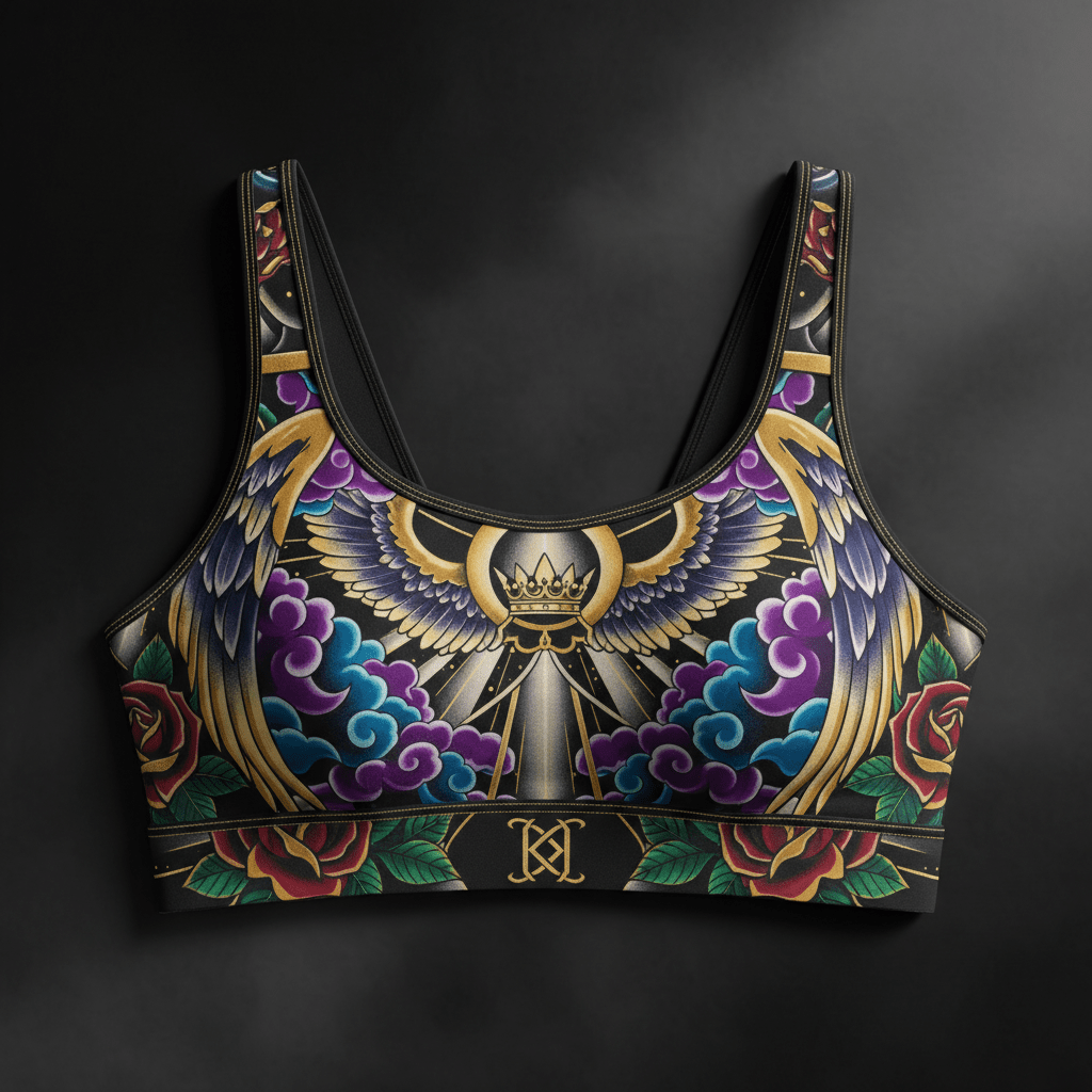 Heaven Sent Women's Sports Bra — TITAN Crown Edition tattoo artwork