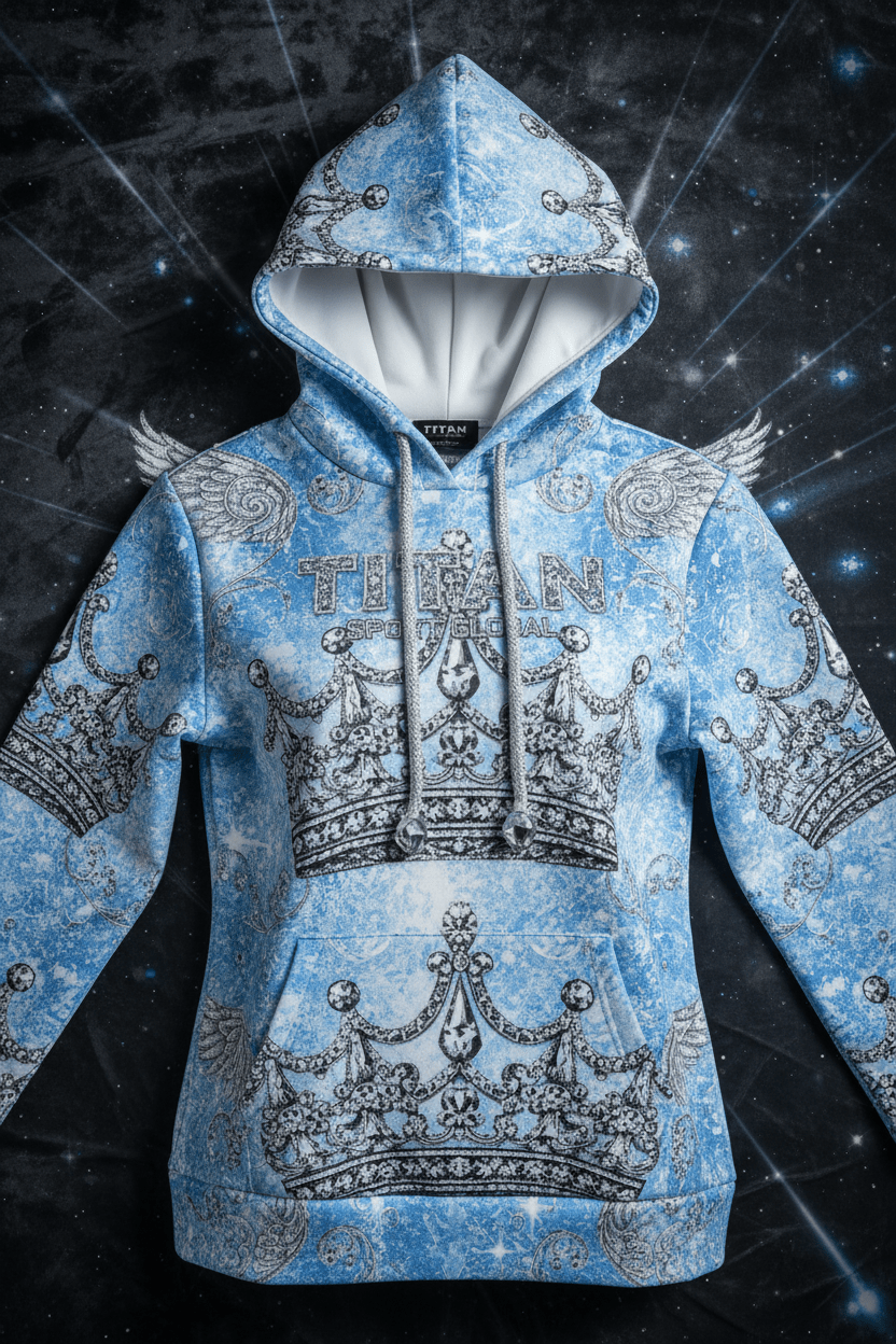 TITAN Women's Diamond Ice Crown Hoodie flat lay Frost SWAG Edition