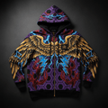 TITAN Crown Edition Tattoo Art Men's Lounge Zip-Up Hoodie - bold colorful tattoo artwork on matte black fleece