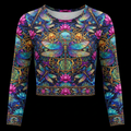 TITAN Women’s Neon Dragonfly Lotus Storm Long Sleeve Crop — Indra’s Net Edition