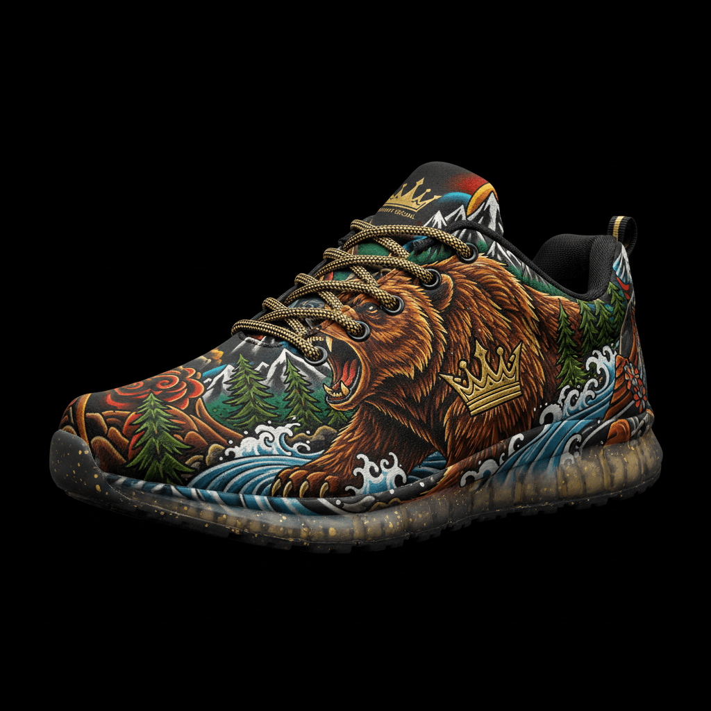 TITAN Crown Edition Color Grizzly Bear Men's Running Shoe Color Tattoo Art