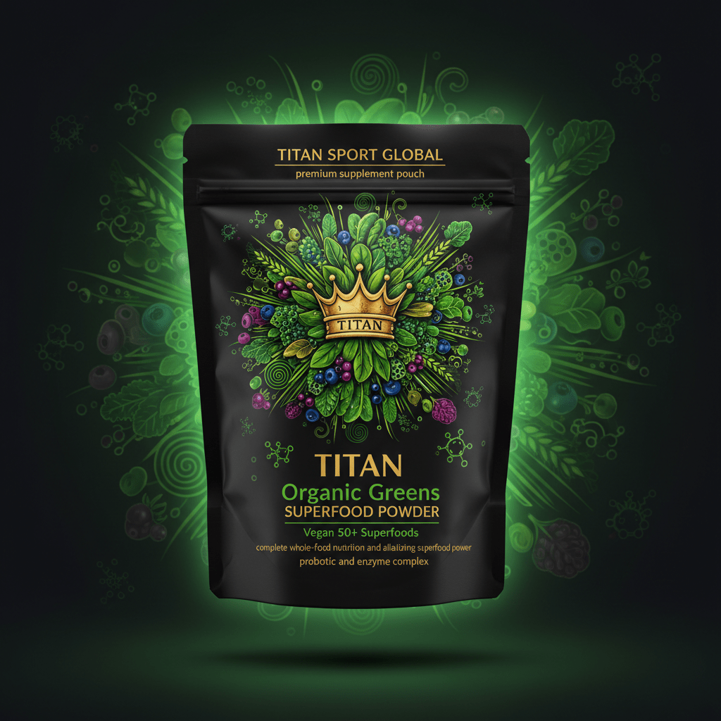 TITAN Organic Greens Superfood Powder Vegan 50+ Superfoods supplement pouch