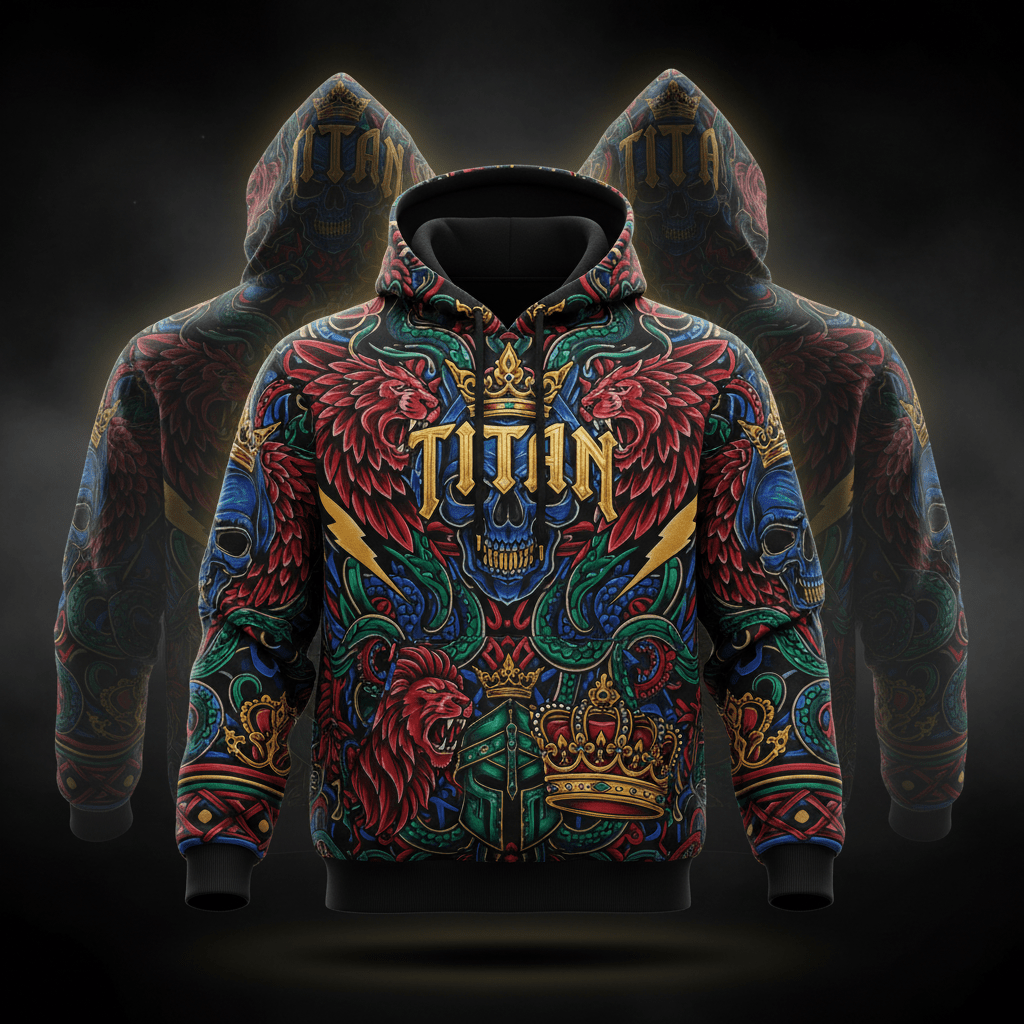 TITAN Domination Hoodie — Crown Edition bold tattoo-style artwork