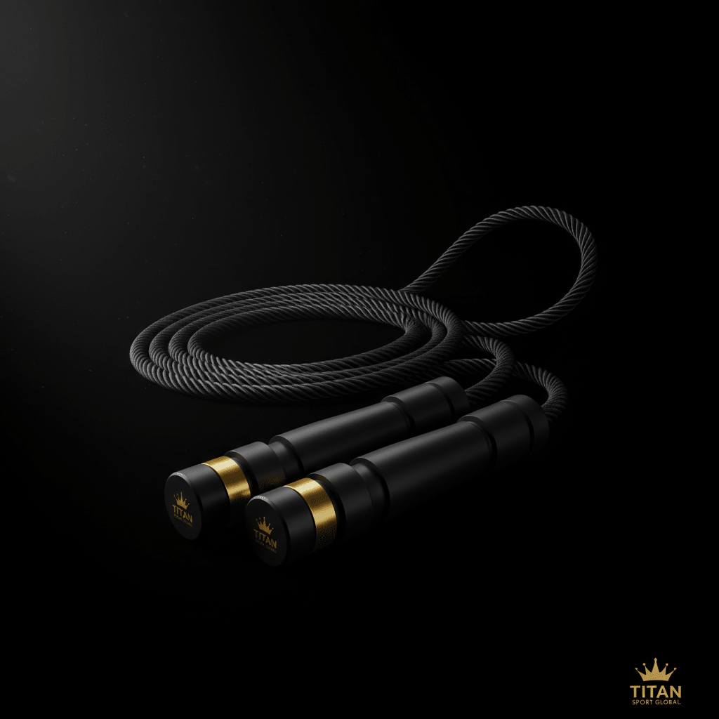 TITAN Weighted Jump Rope Crown Series — matte black with gold crown logo