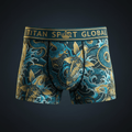 TITAN Crown Edition Men's Koi Wave Boxer Briefs — Ocean Teal & Gold
