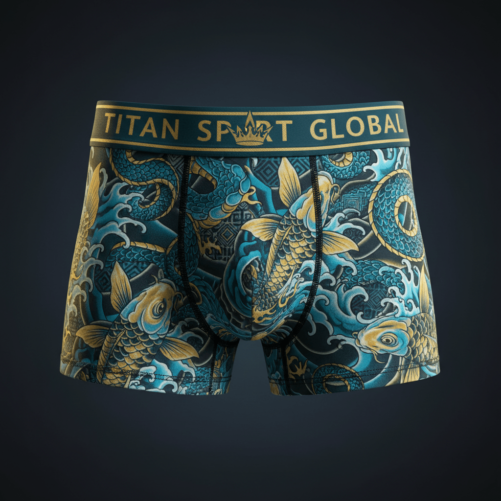 TITAN Crown Edition Men's Koi Wave Boxer Briefs — Ocean Teal & Gold