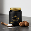 TITAN Monk Fruit Sweetener Zero Calorie Crown Edition — premium matte black glass jar product shot