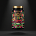 TITAN Pre-Workout Watermelon Blast container with watermelon slices, lightning bolts and crown tattoo-style Crown Edition artwork in hot pink, electric green and gold