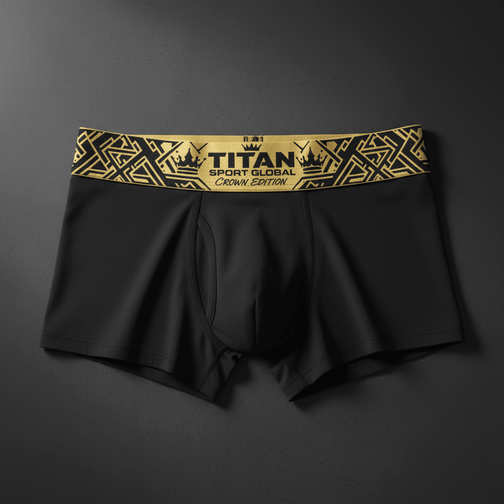 TITAN Crown Edition Men's Boxer Briefs — matte black with gold waistband