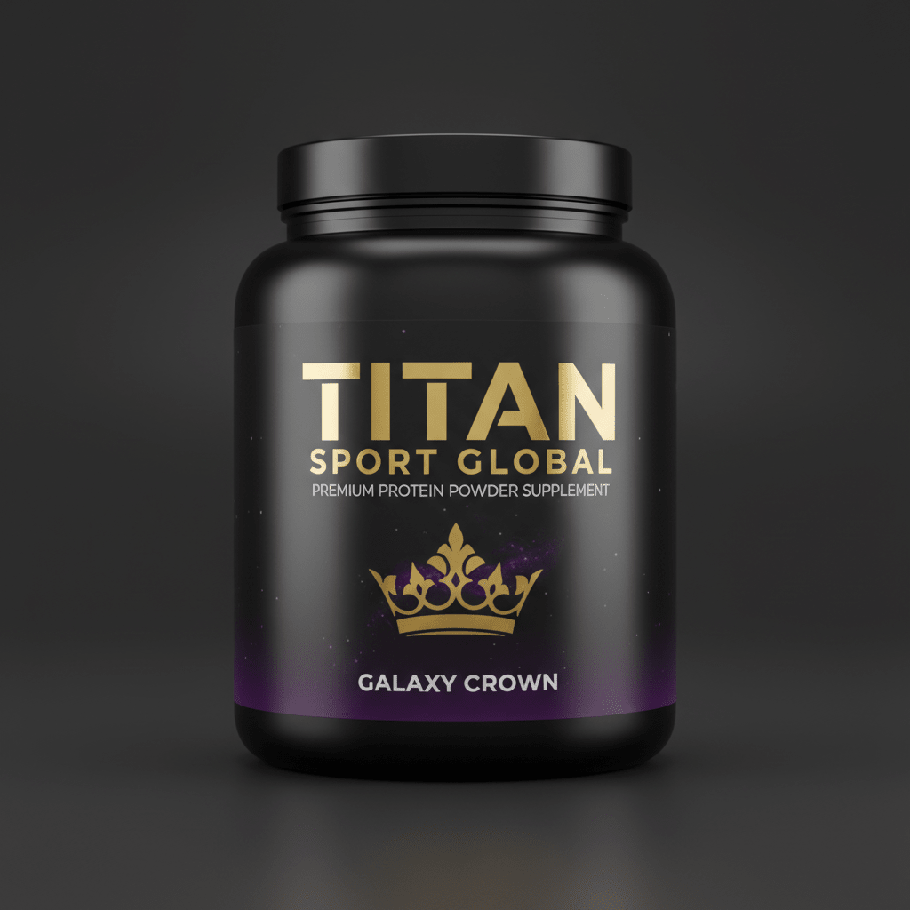 TITAN Whey Protein Powder Galaxy Crown Edition tub flat lay