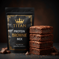 TITAN Protein Brownie Mix — Matte black pouch with gold crown logo, fudgy brownies and chocolate chunks