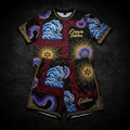 TITAN Crown Edition Tattoo Art Men's Summer Lounge Matching Set - bold colorful tattoo artwork on matte black fabric