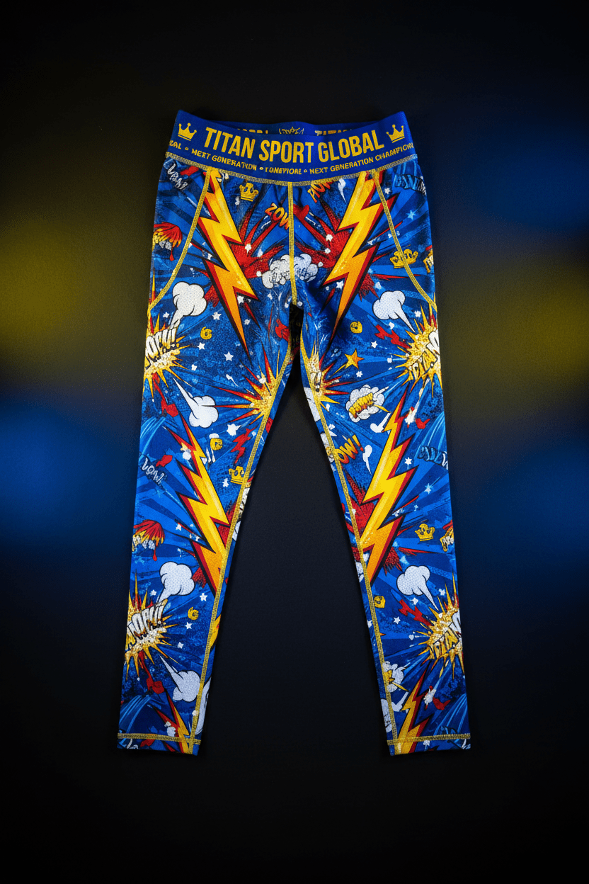 TITAN Junior Training Leggings — Lightning Bolt Superhero Champion Design