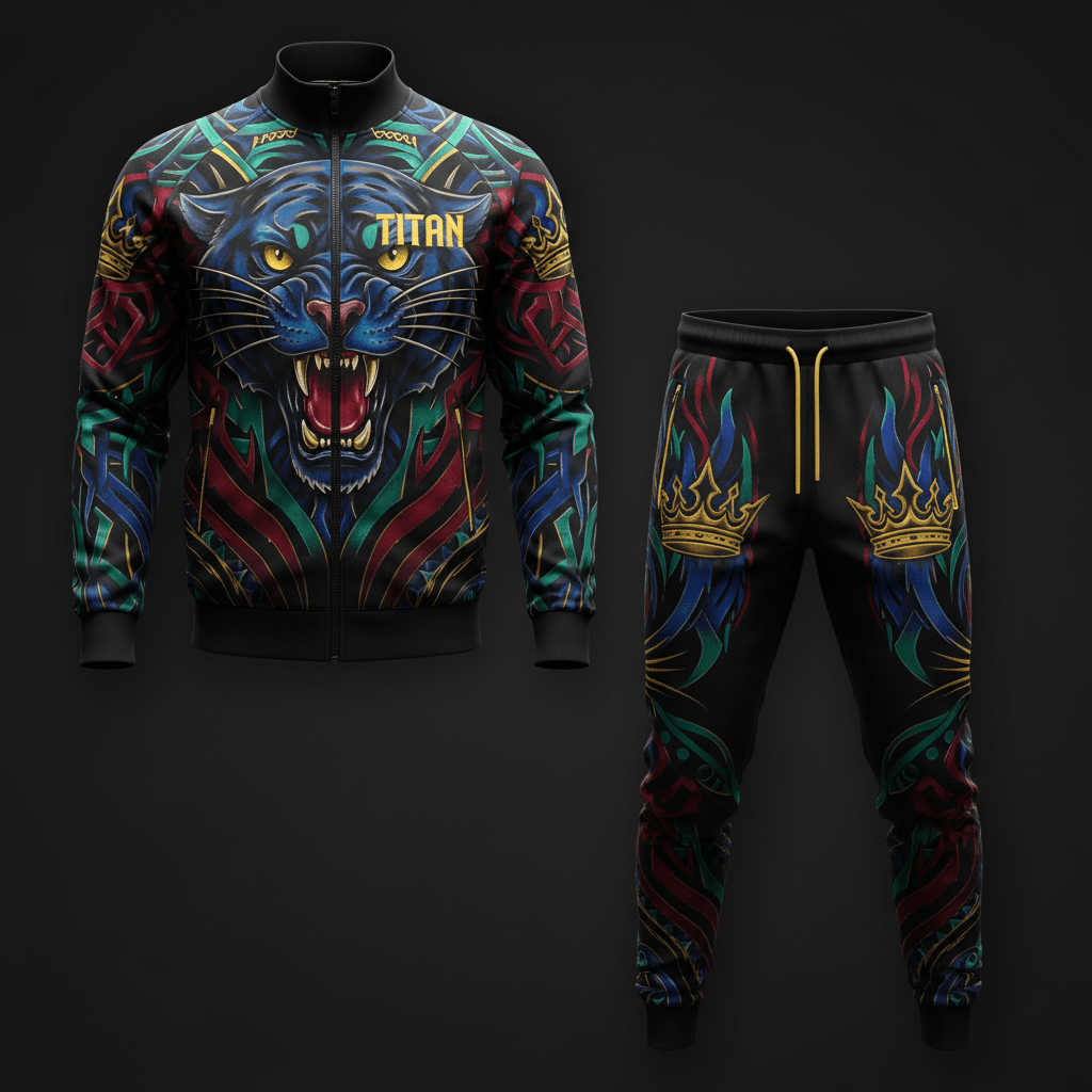 TITAN Men's Tracksuit Set - Crown Edition tattoo-style artwork