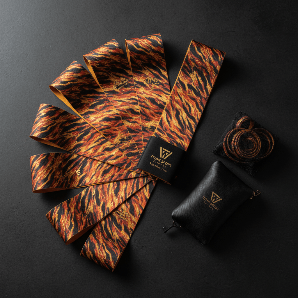 TITAN Premium Resistance Bands Set Tiger Flame Crown Edition flat lay