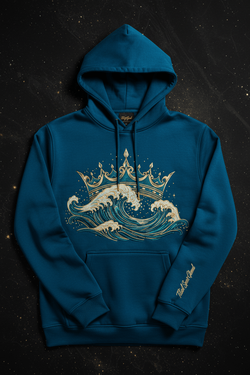 TITAN Men's Ocean Wave Crown Hoodie flat lay Tide SWAG Edition