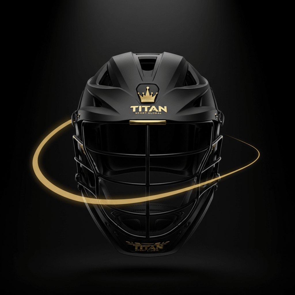 TITAN Lacrosse Helmet Crown Edition — matte black with gold crown logo
