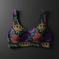 TITAN Crown Edition Tattoo Art Women's Lounge Bralette - bold colorful tattoo artwork on matte black fabric