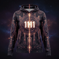 TITAN Women's Hoodie — Angel Number 1111 gold white purple cosmic manifestation design