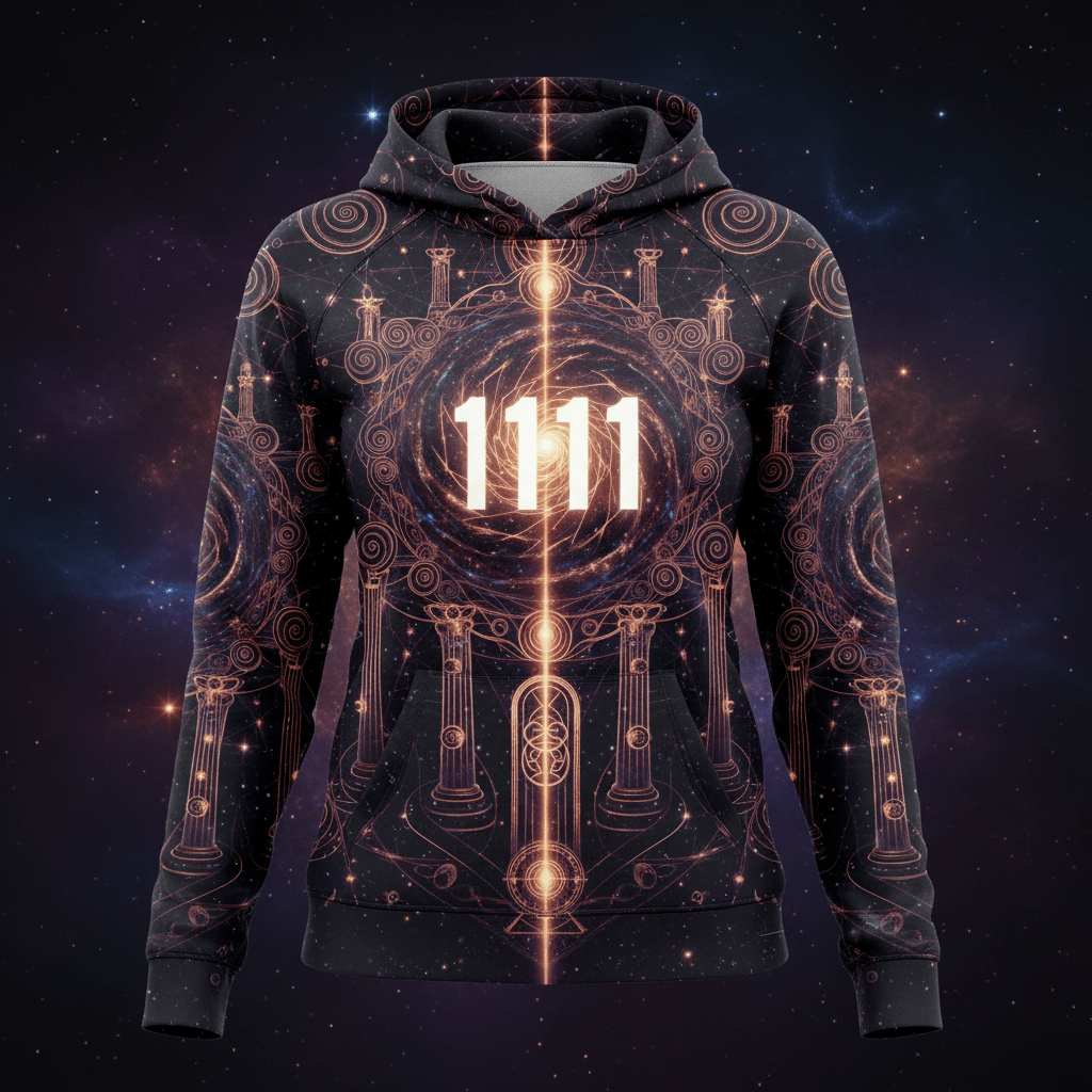 TITAN Women's Hoodie — Angel Number 1111 gold white purple cosmic manifestation design