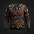 TITAN Printed Crew Neck Sweatshirt — Rising Phoenix tattoo-style artwork in crimson and royal blue