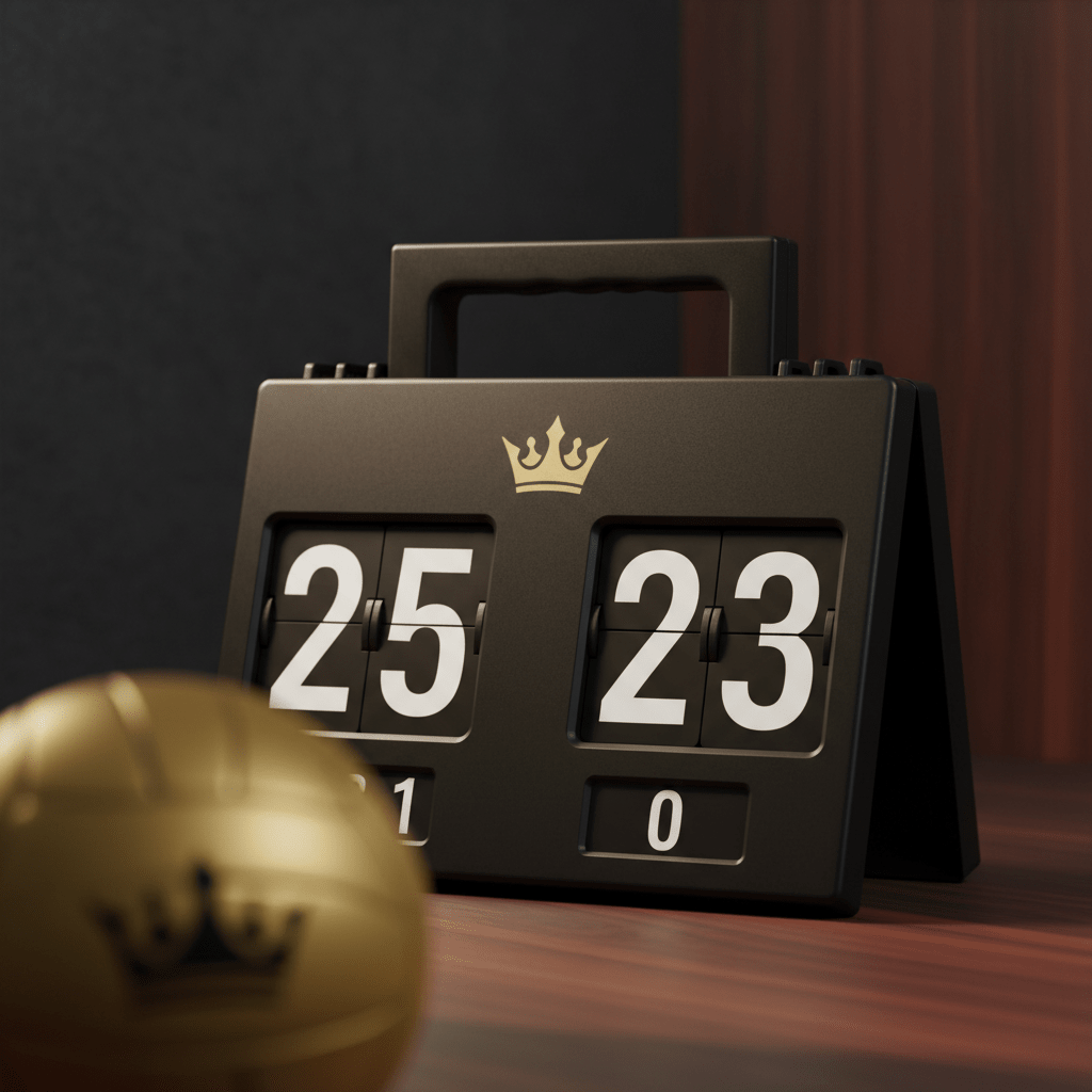 TITAN Volleyball Scoreboard Crown Edition matte black flip scoreboard gold crown logo bold white numbering carry handle