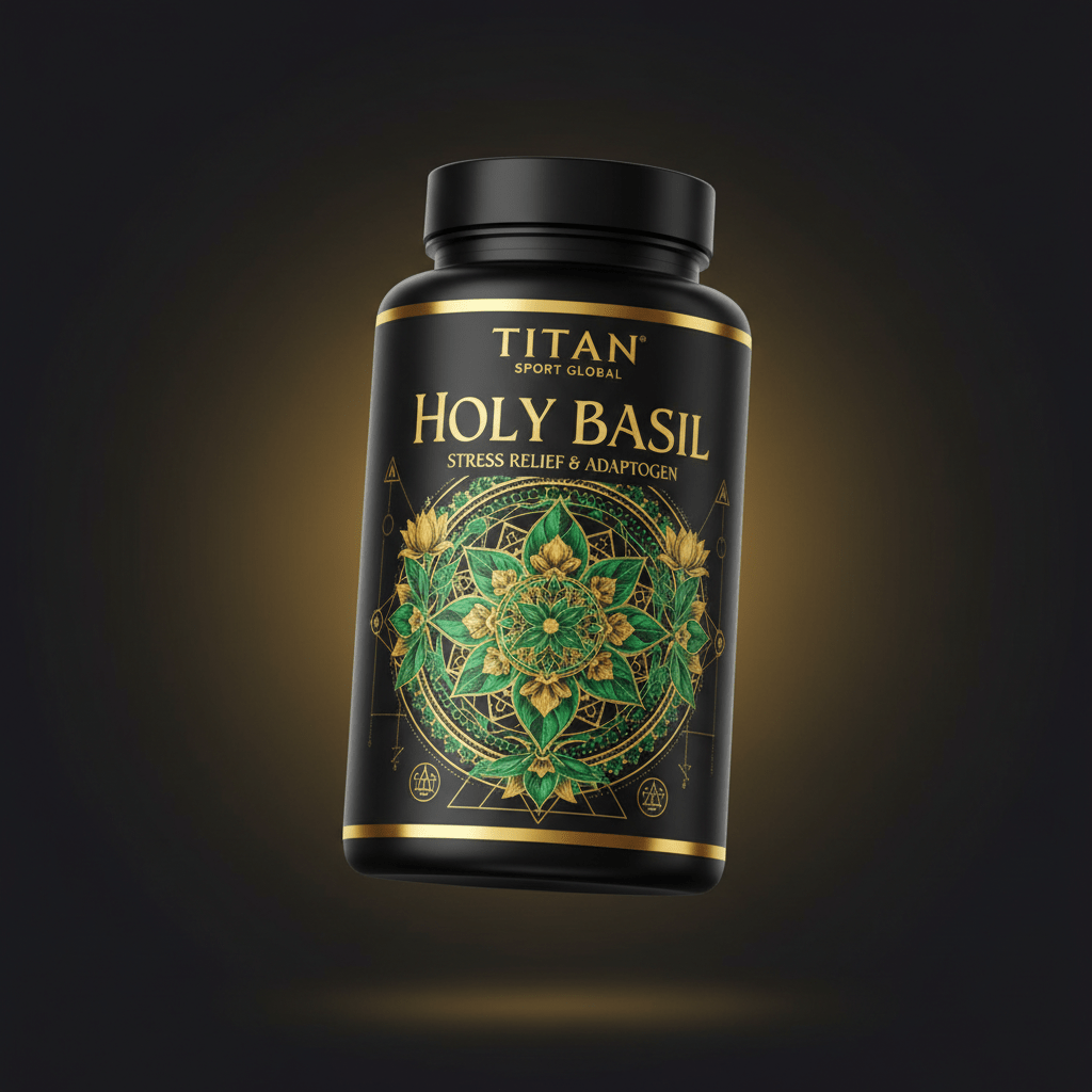 TITAN Organic Holy Basil - Stress Relief & Adaptogen supplement bottle