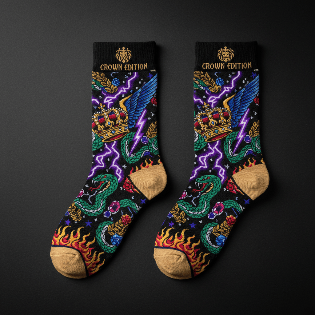 TITAN Crown Edition Tattoo Art Youth Athletic Crew Socks
