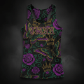 TITAN Printed Women's Tank Top — Roses and butterfly wings tattoo-style artwork in purple and emerald green
