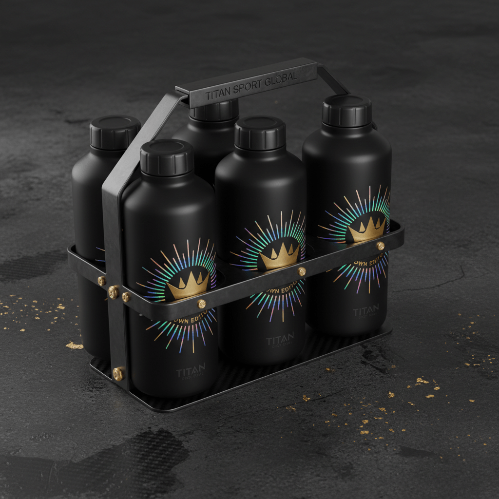 TITAN Crown Edition Rugby Water Bottle Carrier Set Matte Black Gold