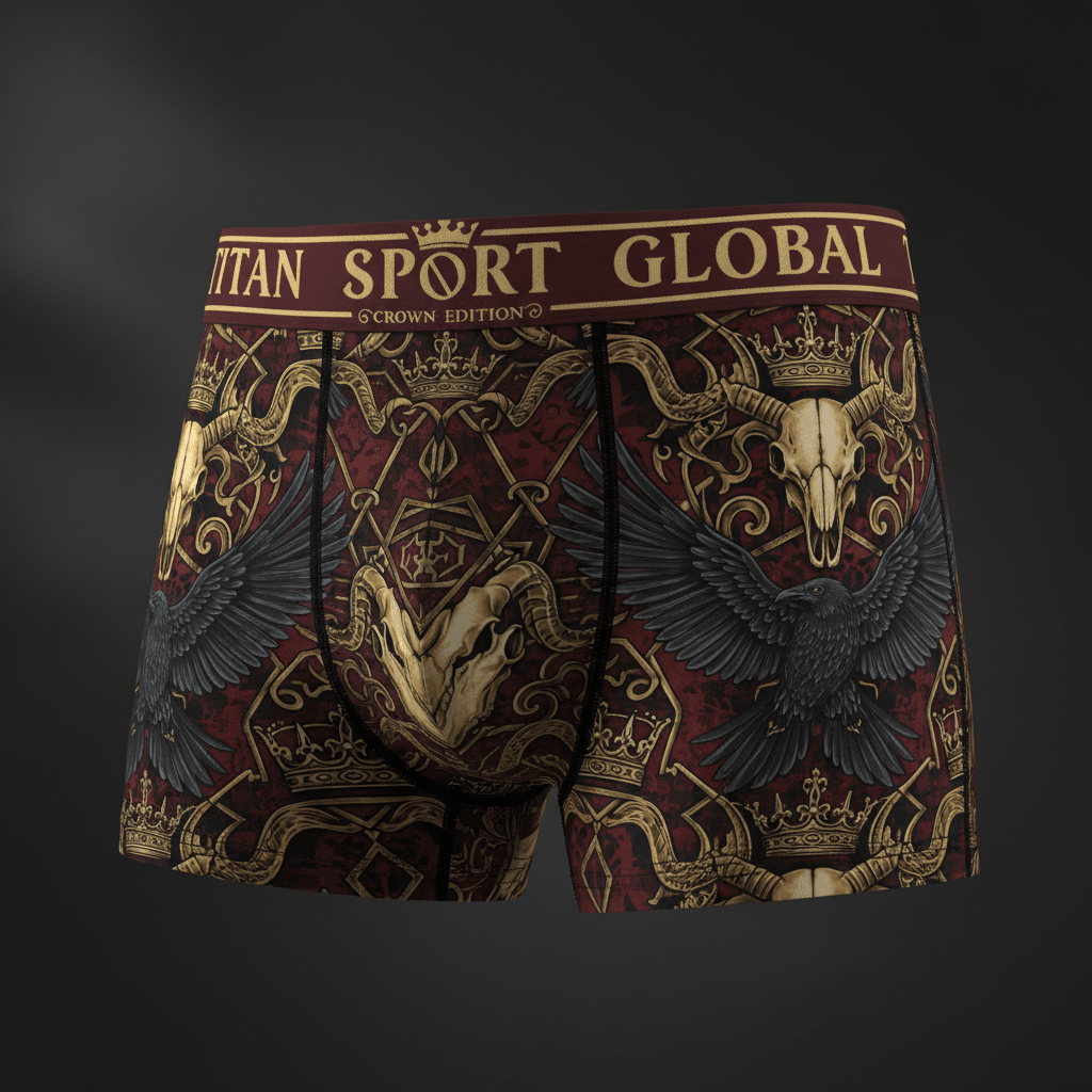 TITAN Crown Edition Men's Dark Raven Boxer Briefs — Maroon & Gold